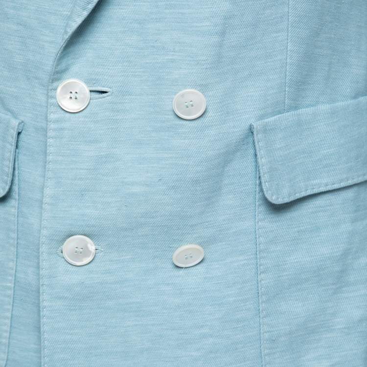 مملوكة مسبقًا Max Mara Blue Linen & Silk Ottuso Double Breasted Blazer L