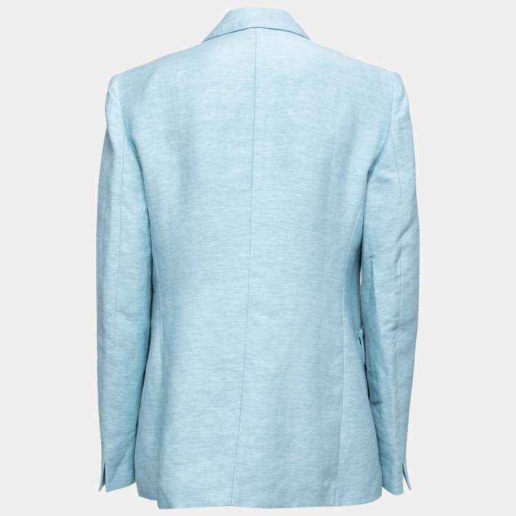 مملوكة مسبقًا Max Mara Blue Linen & Silk Ottuso Double Breasted Blazer L