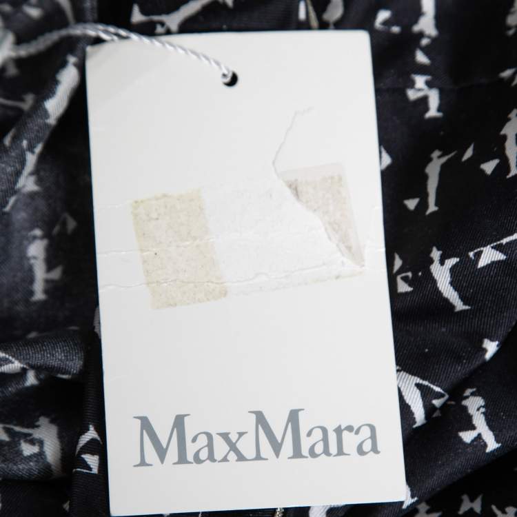 Pre Owned Max Mara Black Printed Silk Tunic Top L