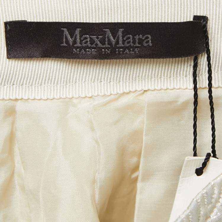 Pre Owned Max Mara Cream Lurex Floral Pattern Jacquard Long Skirt L