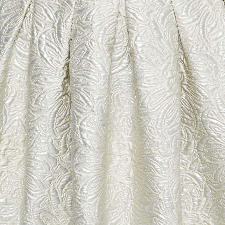 Pre Owned Max Mara Cream Lurex Floral Pattern Jacquard Long Skirt L