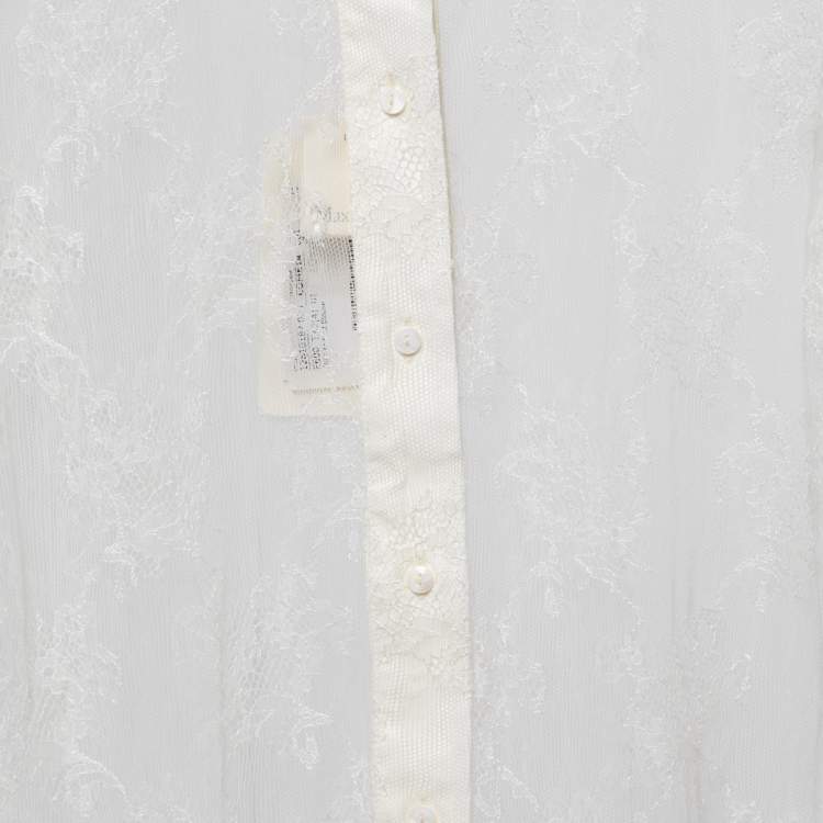 Pre Owned Max Mara White Lace Cometa Long Sleeve Button Front Blouse M