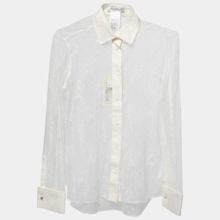 LOUIS VUITTON Monogram Lace Blouse Shirt 34 White Auth Women Used