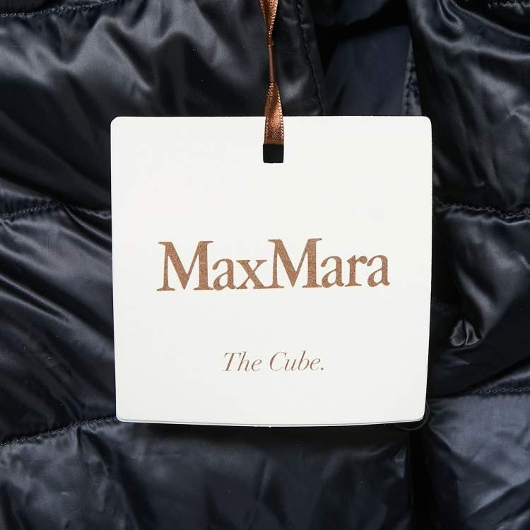 Pre Owned Max Mara The Cube Midnight Blue Quilted Synthetic Belted Hooded Coat M