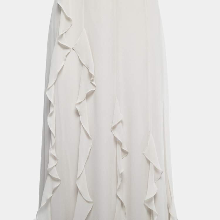 Pre Owned Max Mara Bone White Silk Ruffled Serafin Maxi Skirt S
