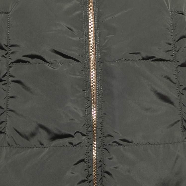 Pre Owned Max Mara Green/Beige Quilted Nylon Padded Mid Length Reversible Coat XS