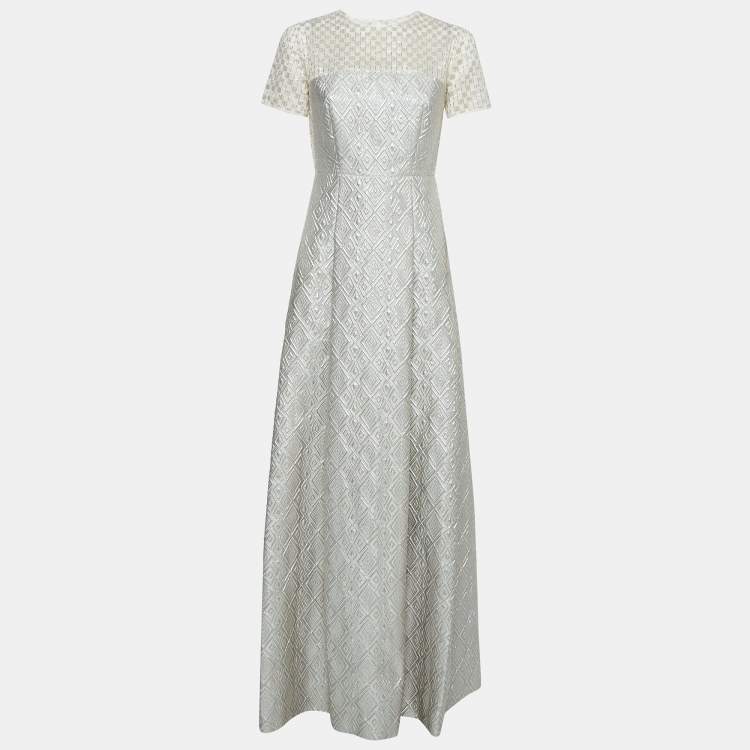 Pre Owned Max Mara Metallic/Light Blue Jacquard Gown S