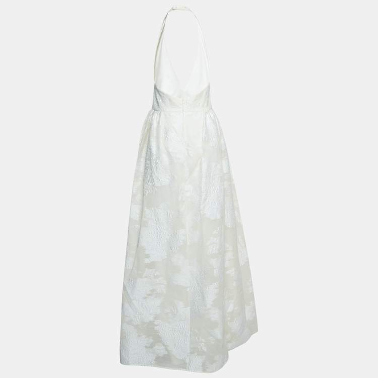 Pre Owned Max Mara White Lurex Jacquard Halter Neck Ermione Gown L