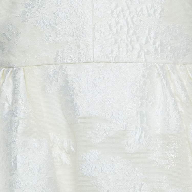 Pre Owned Max Mara White Lurex Jacquard Halter Neck Ermione Gown L