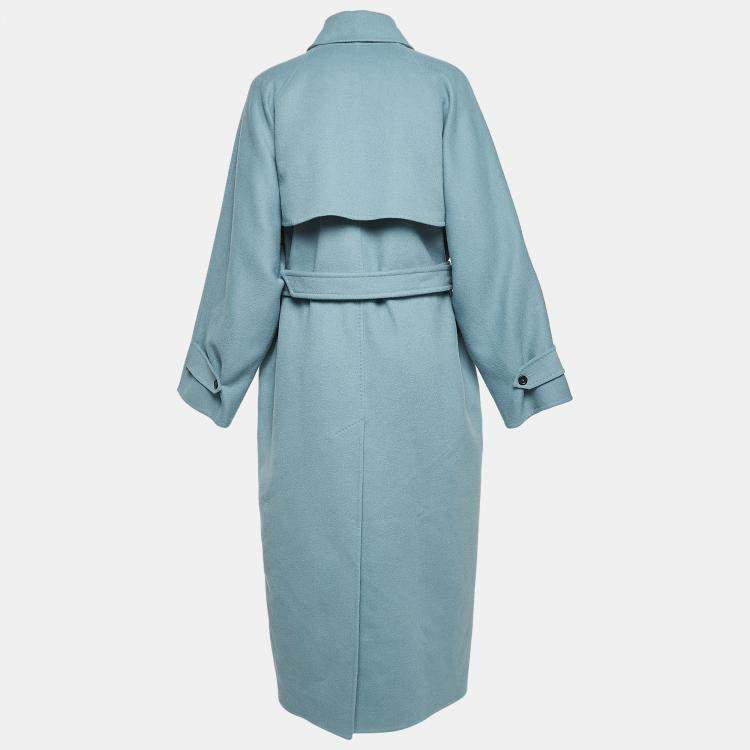 Pre Owned Max Mara Blue Wool Single Breasted Belted Trench Coat L