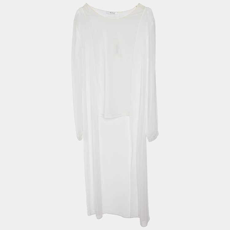 Pre Owned Max Mara White Sheer Crepe Fabio High Low Tunic S