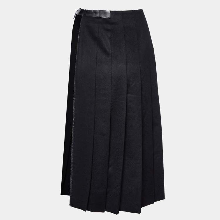 Pre Owned Max Mara Black Camel Wool Side Open Plata Kilt Skirt L