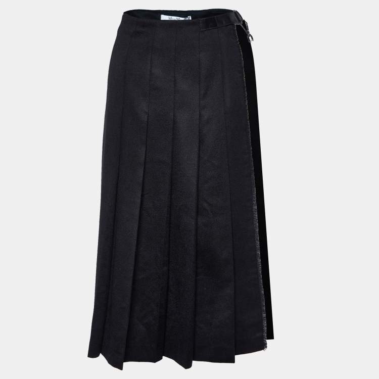 Pre Owned Max Mara Black Camel Wool Side Open Plata Kilt Skirt L
