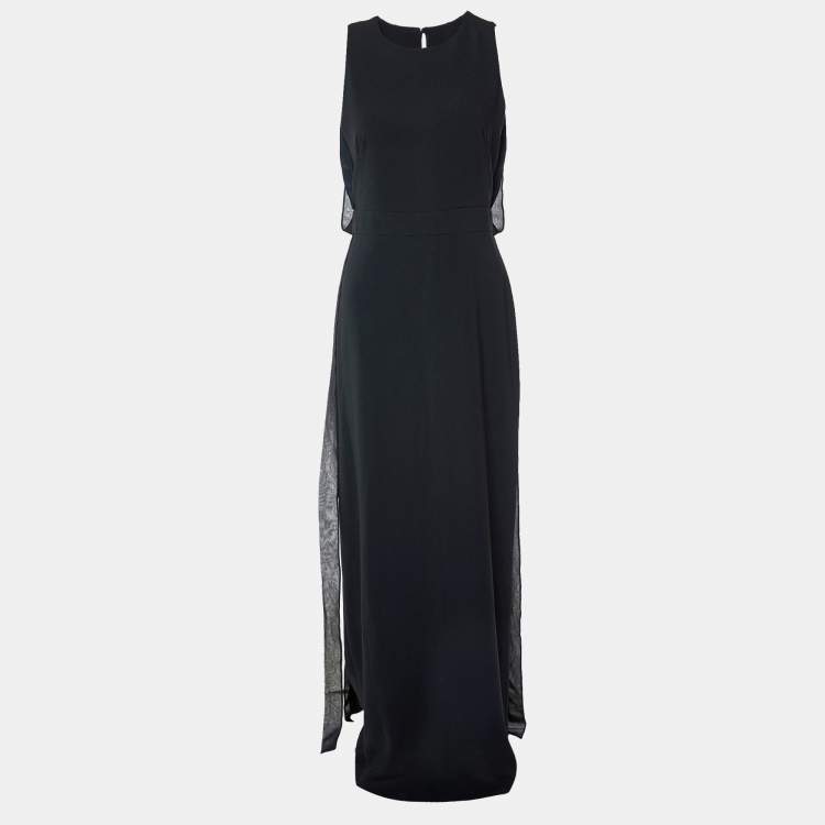 مملوكة مسبقًا Max Mara Black Crepe & Silk Ribbon Detail Amour Maxi Dress S