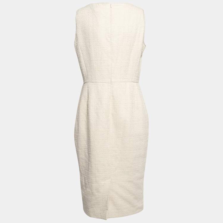 Pre Owned Max Mara Cream Tweed Sleeveless Sheath Dress L