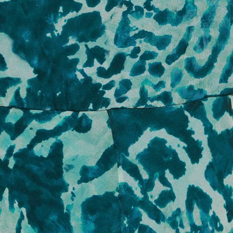 Pre Owned Max Mara Green Animal Printed Silk Sleeveless Maxi Dress S