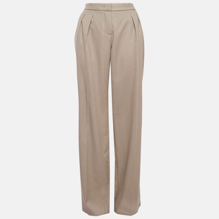 مملوكة مسبقًا Max Mara Beige Virgin Wool Loose Fit Trousers L