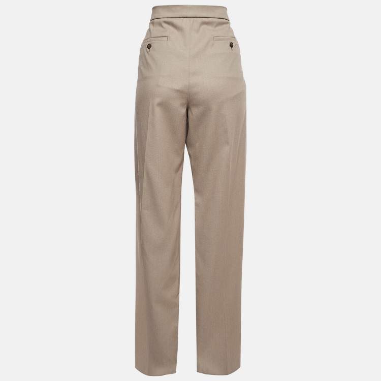 مملوكة مسبقًا Max Mara Beige Virgin Wool Loose Fit Trousers L