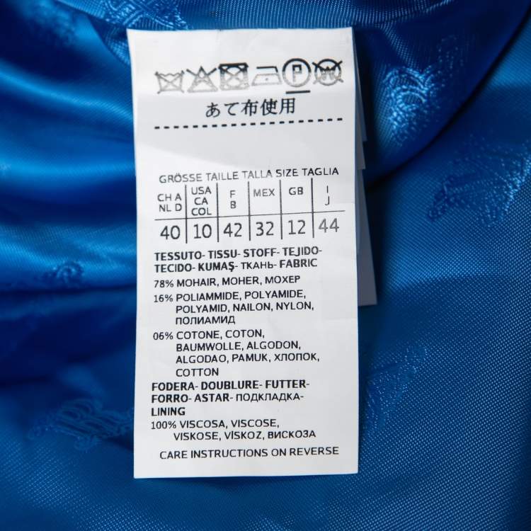 Pre Owned Max Mara Sfilata Blue Mohair Mid Length Single Button Coat M