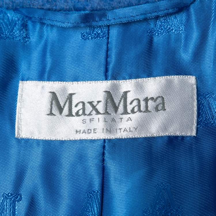 Pre Owned Max Mara Sfilata Blue Mohair Mid Length Single Button Coat M