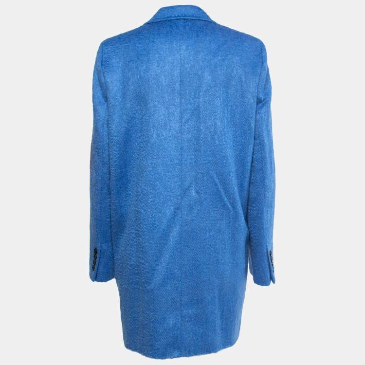 Pre Owned Max Mara Sfilata Blue Mohair Mid Length Single Button Coat M