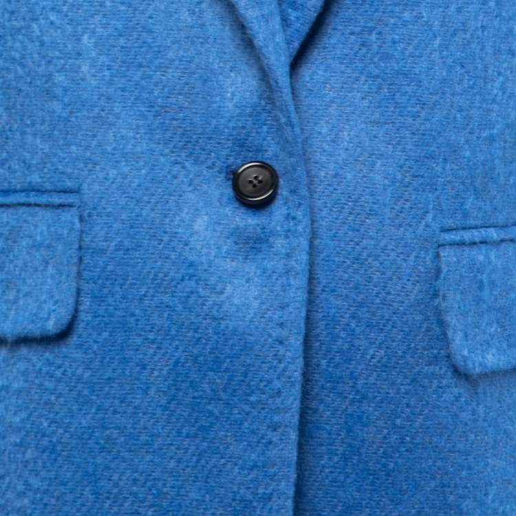 Pre Owned Max Mara Sfilata Blue Mohair Mid Length Single Button Coat M