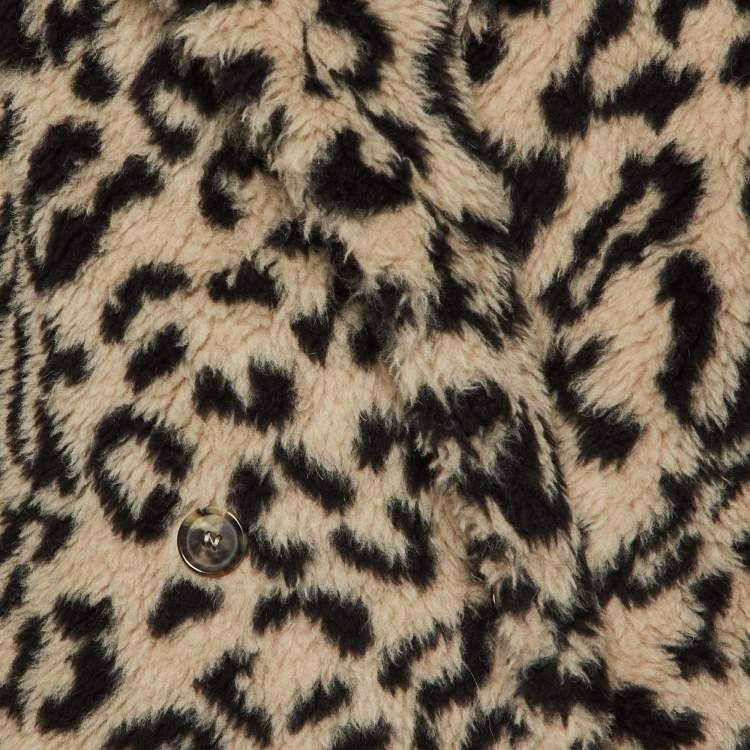 Pre Owned Max Mara Pale Beige Leopard Print Alpaca Wool Teddy Bear Coat L