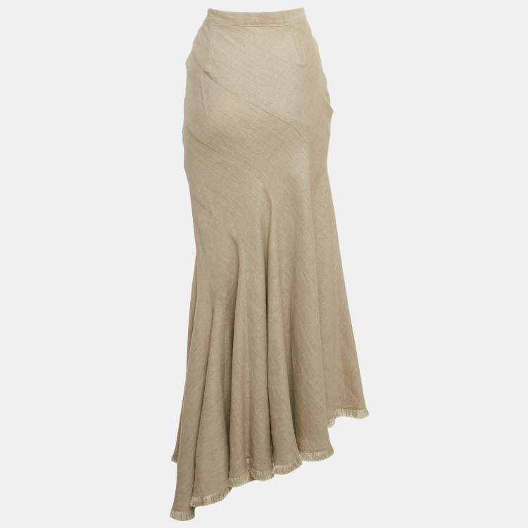 Pre Owned Max Mara Sflilata Beige Linen Flared Maxi Skirt S