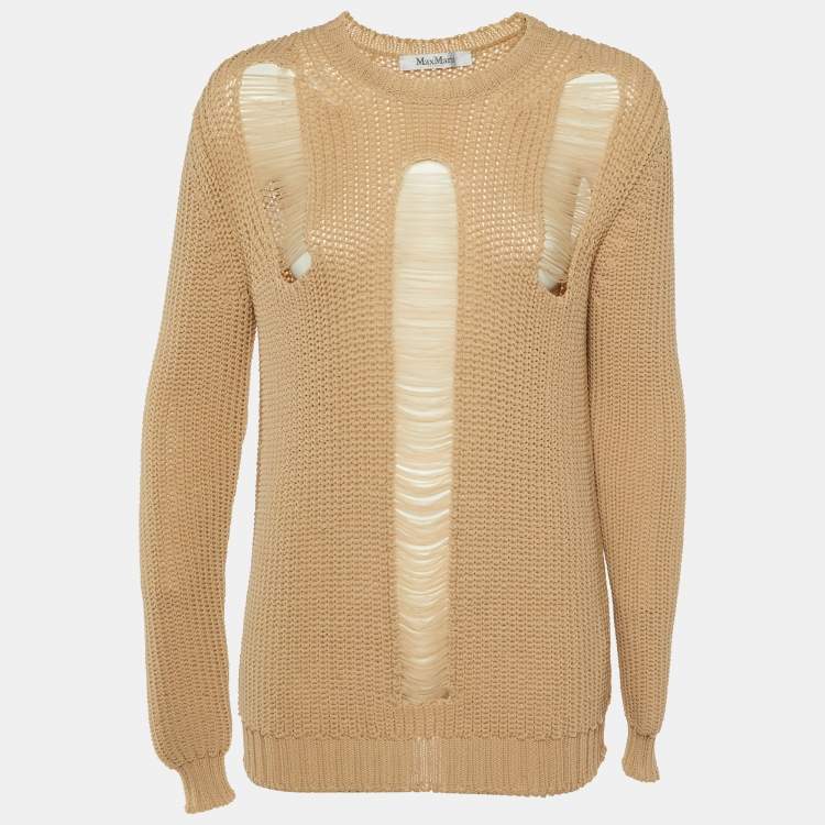 Pre Owned Max Mara Sfilata Beige Nylon Knit Ripped Sweater M