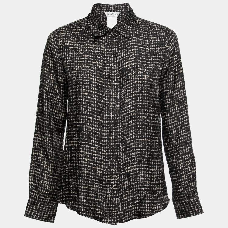 Pre Owned Max Mara Sfilata Black Printed Silk Concealed Button Shirt S