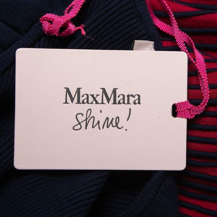 مملوكة مسبقًا Max Mara Shine Navy Blue & Red Knit Ruffled Flared Dress M