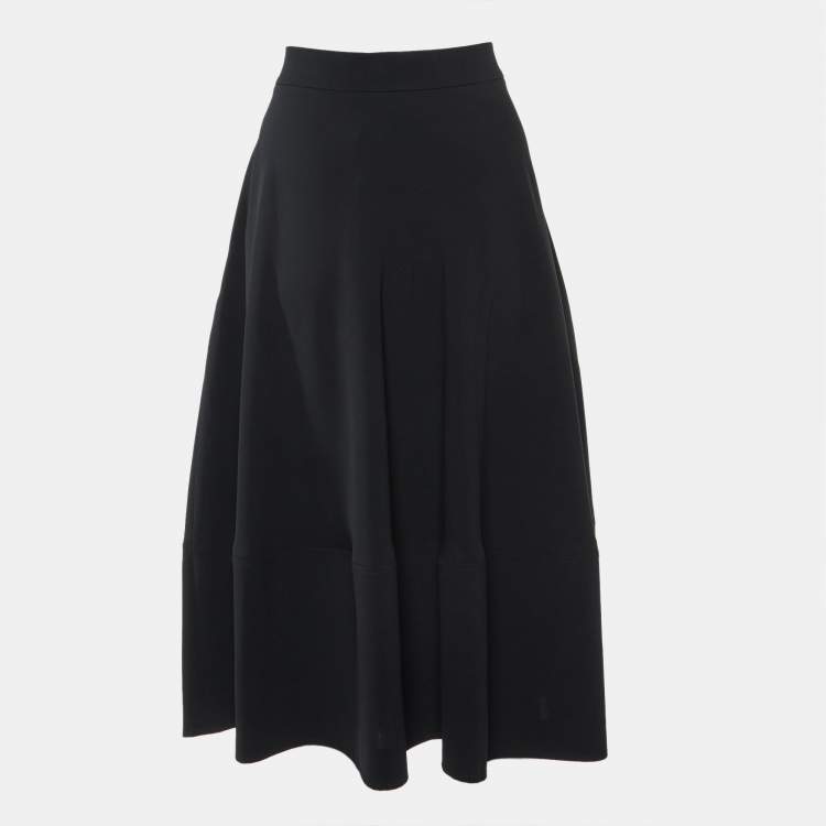 Max Mara Studio Black Crepe Floral Embellished Midi Skirt M