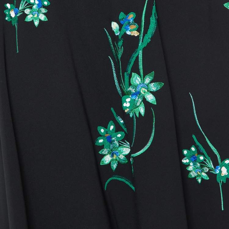 Pre Owned Max Mara Studio Black Crepe Floral Embellished Midi Skirt M