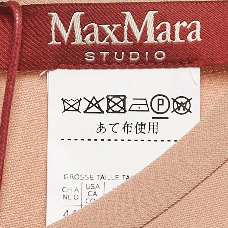 Pre Owned Max Mara Studio Dark Beige Crepe Lace Trimmed Top L