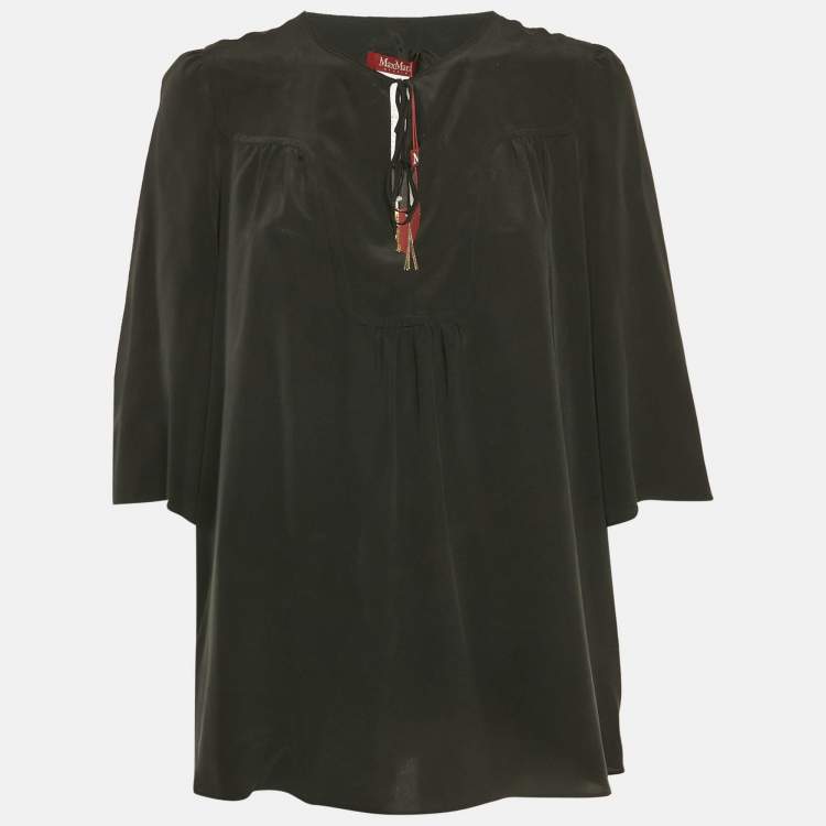 Pre Owned Max Mara Studio Black Silk Tie-Up Neck Blouse S