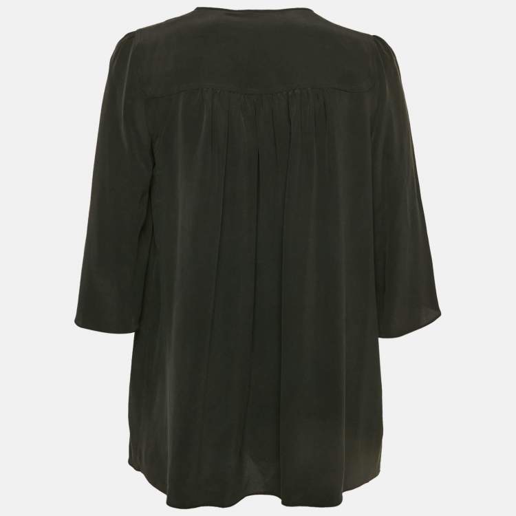 Pre Owned Max Mara Studio Black Silk Tie-Up Neck Blouse S