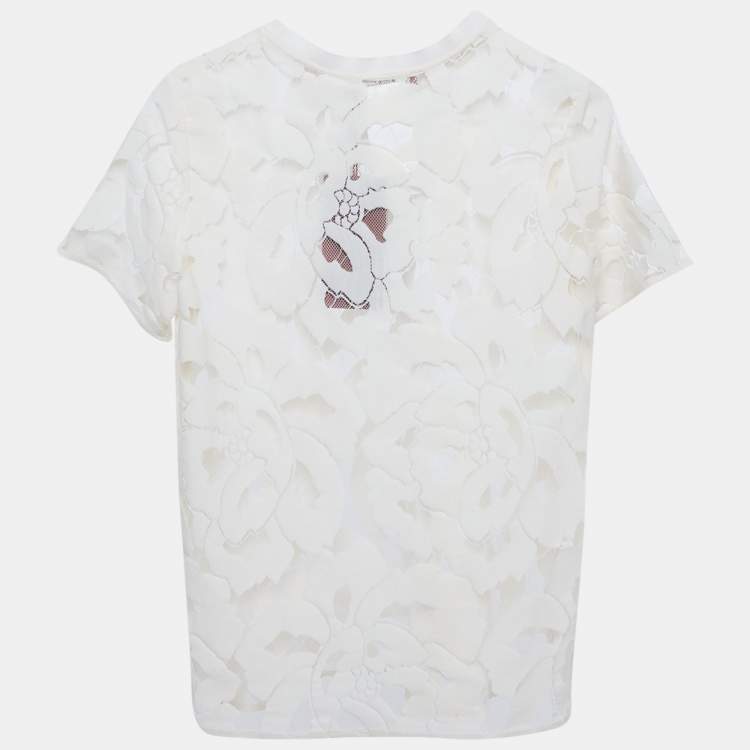 Pre Owned Max Mara Studio Cream Lace Sheer Top S