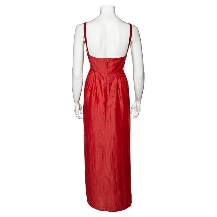 Pre Owned Max Mara Studio Red Ramie & Silk Sleeveless Maxi Dress L 