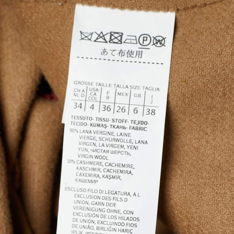 Pre Owned Max Mara Studio Cream Checked Wool Open Front Hooded Belted Coat S