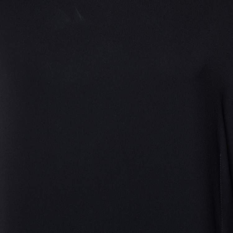 Pre Owned Max Mara Studio Black Crepe Contrast Pleated Asymmetric Dress M