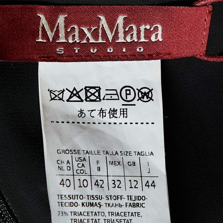 Pre Owned Max Mara Studio Black Crepe Contrast Pleated Asymmetric Dress M