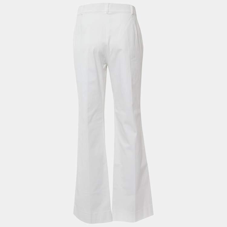 Pre Owned Max Mara Studio White Stretch Cotton Straight Fit Pants L/Waist 35.5"