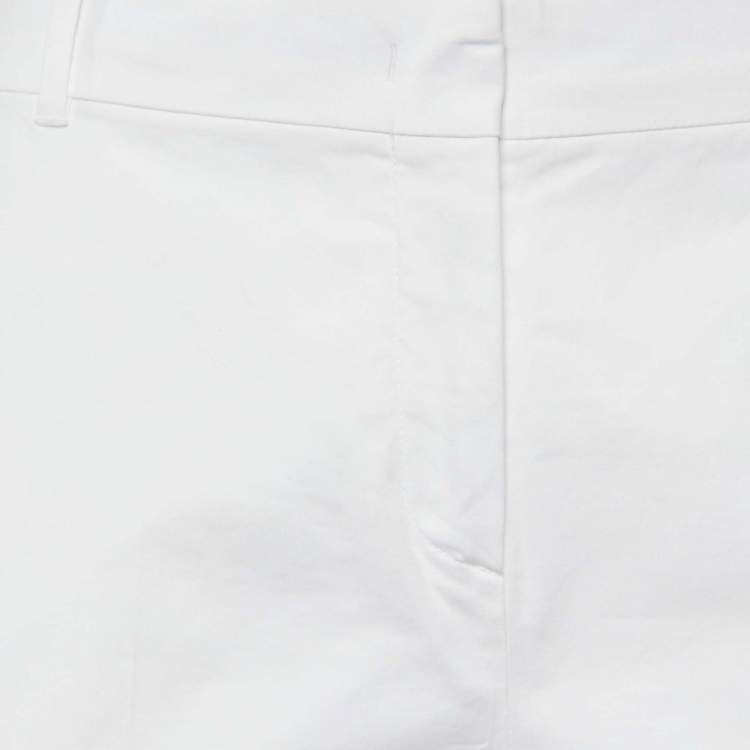 Pre Owned Max Mara Studio White Stretch Cotton Straight Fit Pants L/Waist 35.5"