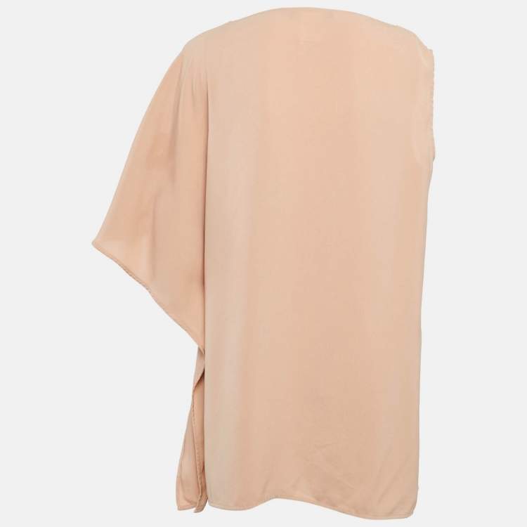 Pre Owned Max Mara Studio Light Brown Crepe Draped Neck Top M