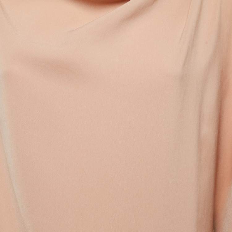 Pre Owned Max Mara Studio Light Brown Crepe Draped Neck Top M
