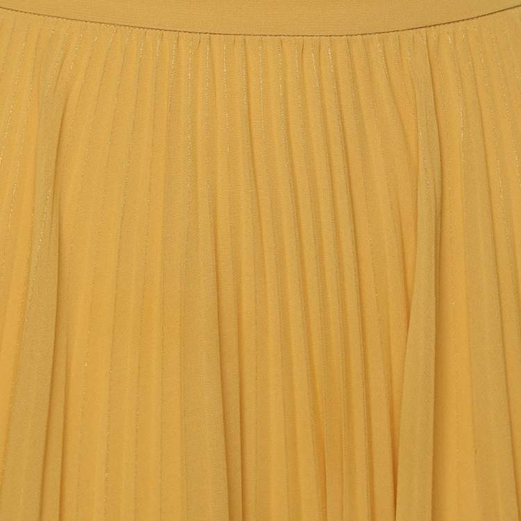 Pre Owned Max Mara Studio Yellow Pleated Knit Fabric Maxi Skirt M