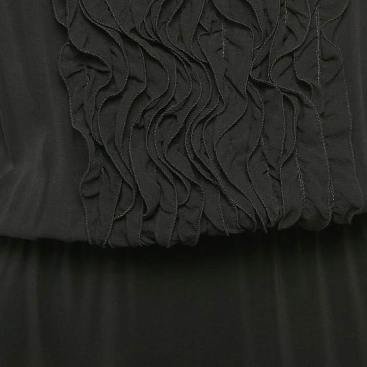 Pre Owned Max Mara Studio Black Silk and Jersey Ruffled Detail Midi Dress M