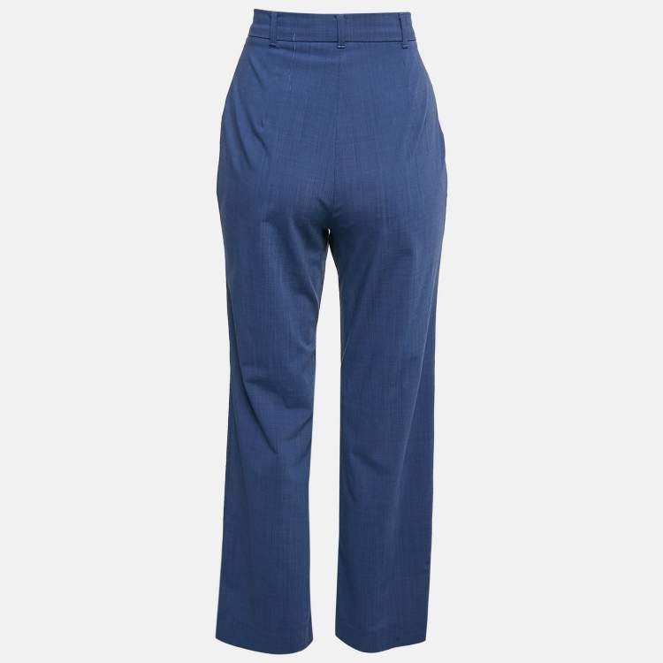 Pre Owned Max Mara Studio Blue Wool Straight Fit Trousers XS/Waist 27.5"