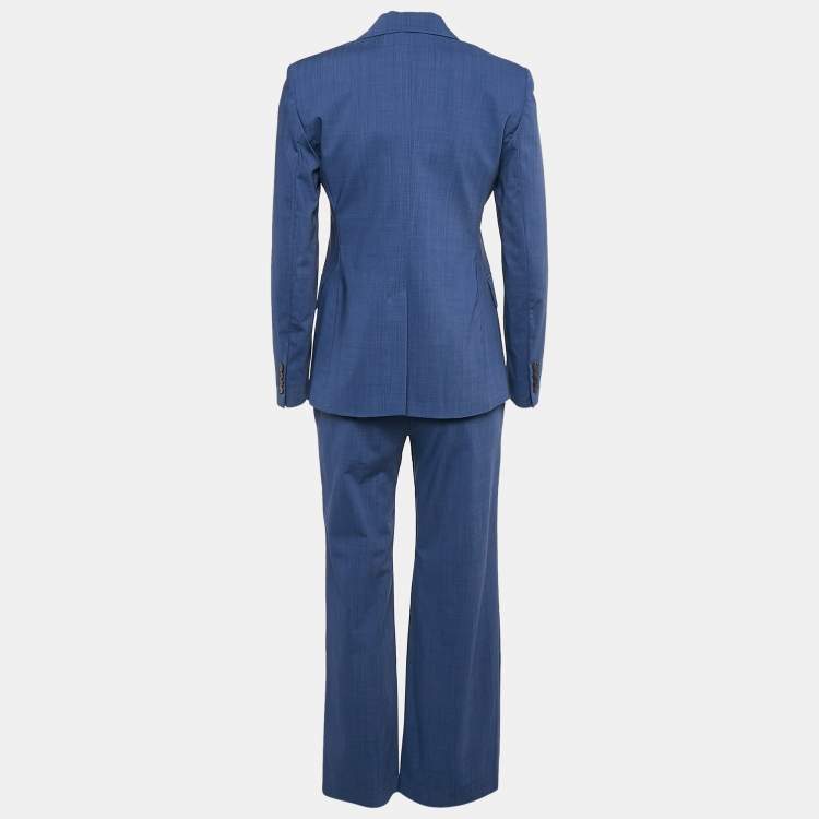 Pre Owned Max Mara Studio Blue Wool Tailored Pants Suit S