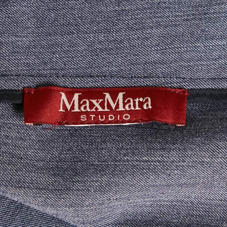 Pre Owned Max Mara Studio Blue Cotton Double Breasted Pants Suit S